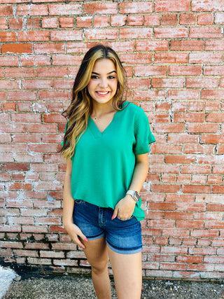 Chasing Dreams V-Neck Top • Green-Zenana-Shop Anchored Bliss Women's Boutique Clothing Store