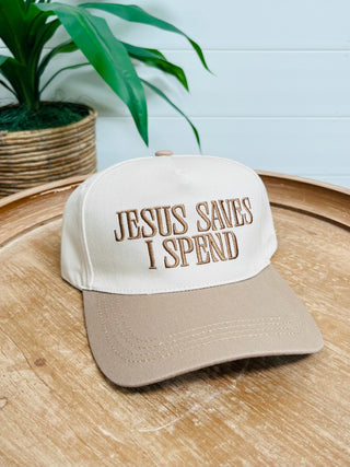 Jesus Saves I Spend Embroidered Cap • Mocha-Zenana-Shop Anchored Bliss Women's Boutique Clothing Store