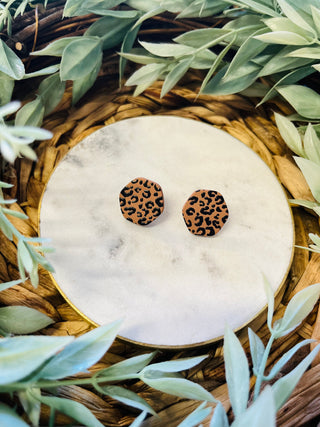 Kayla Hexagon Stud Earrings • Leopard-Suzie Q-Shop Anchored Bliss Women's Boutique Clothing Store