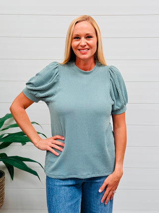 Take Your Chance Puff Sleeve Corded Top • Jade-Zenana-Shop Anchored Bliss Women's Boutique Clothing Store