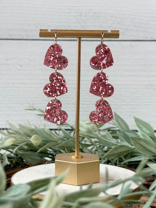 Three Glitter Heart Earrings • Blush Pink-Miso-Shop Anchored Bliss Women's Boutique Clothing Store