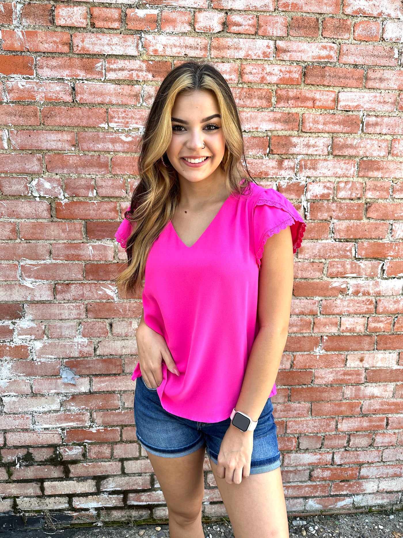 Only You V-Neck Top • Fuchsia-Blu Pepper-Shop Anchored Bliss Women's Boutique Clothing Store