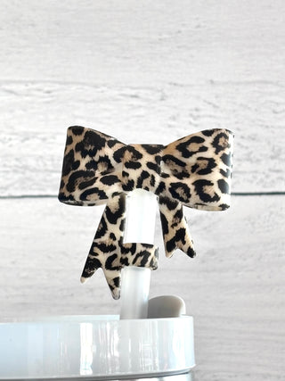 Leopard Coquette Bow Straw Toppers-Hotline Hair Ties-Shop Anchored Bliss Women's Boutique Clothing Store