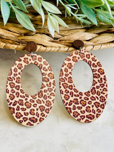 Avery Leopard Wooden Oval Earrings-DMC-Shop Anchored Bliss Women's Boutique Clothing Store