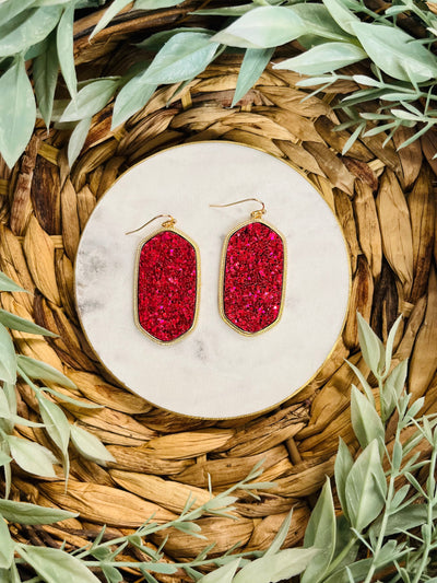 Sofia Glitter Hexagon Earrings • Hot Pink-DMC-Shop Anchored Bliss Women's Boutique Clothing Store