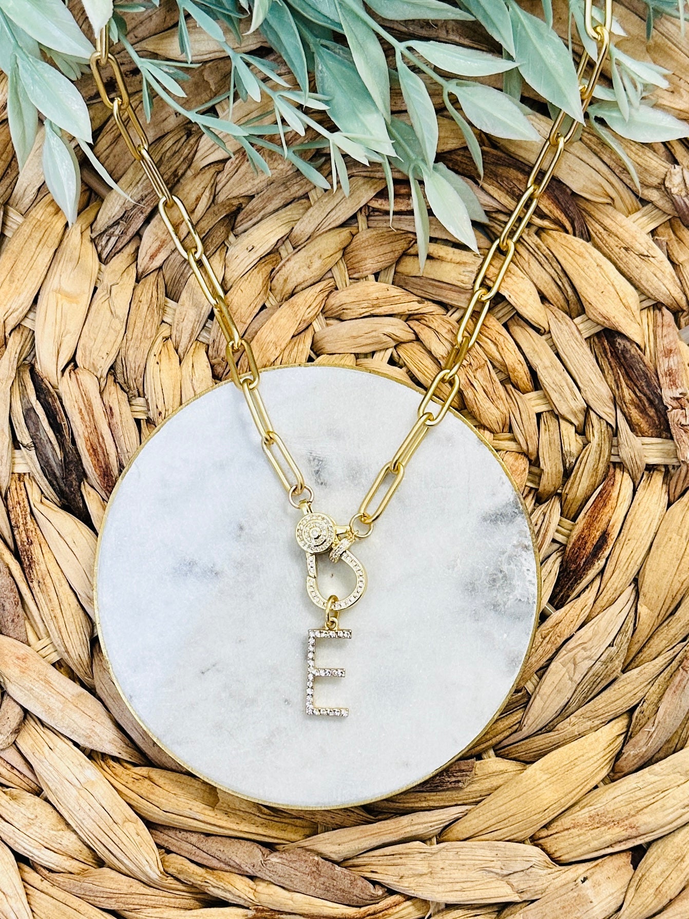 Gold Lobster Claw Initial Necklace • E-Tracy Zelenuk-Shop Anchored Bliss Women's Boutique Clothing Store