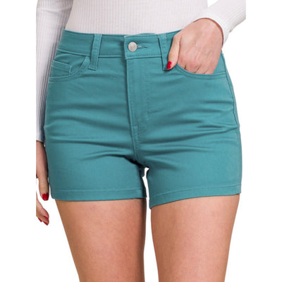 Here We Go High Rise Color Jean Shorts • Dusty Blue-Zenana-Shop Anchored Bliss Women's Boutique Clothing Store