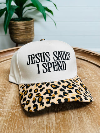 Jesus Saves I Spend Embroidered Cap • Leopard-Zenana-Shop Anchored Bliss Women's Boutique Clothing Store