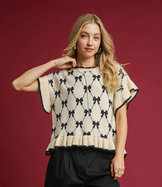 Sprung on You Bow Knit Ruffle Sleeve Sweater•Cream-Stacey Kluttz-Shop Anchored Bliss Women's Boutique Clothing Store