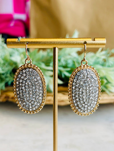 Harlow Oval Rhinestone Earrings • Silver-Bosuk Corp.-Shop Anchored Bliss Women's Boutique Clothing Store
