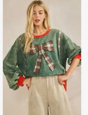 Merry Mineral Wash Bow Pullover • Green-Stacey Kluttz-Shop Anchored Bliss Women's Boutique Clothing Store