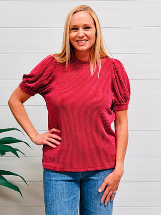 Take Your Chance Puff Sleeve Corded Top • Burgundy-Zenana-Shop Anchored Bliss Women's Boutique Clothing Store