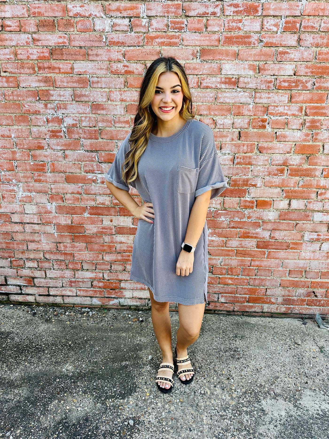 Hold Me Close Corded Dress • Charcoal-Umgee-Shop Anchored Bliss Women's Boutique Clothing Store