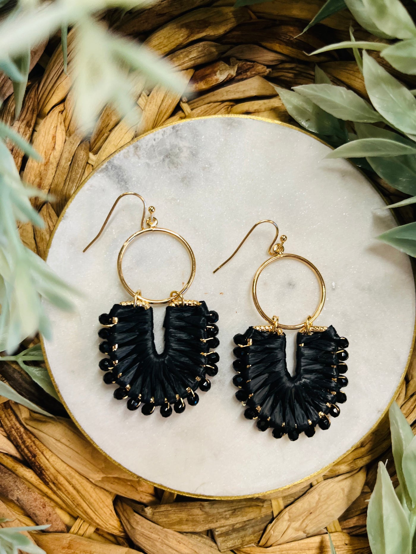 Tracy Raffia Earrings • Black-Fame Accessories-Shop Anchored Bliss Women's Boutique Clothing Store