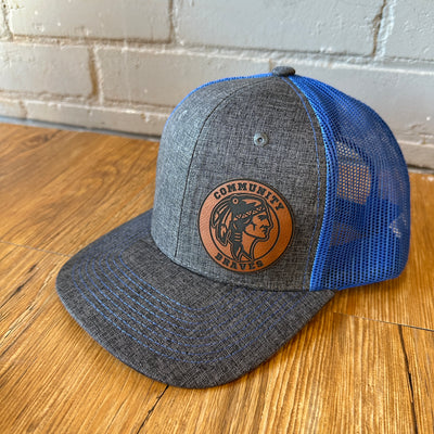 Community Braves Patch Hat • Charcoal Gray & Blue-Brittany Carl-Shop Anchored Bliss Women's Boutique Clothing Store
