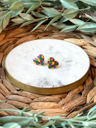 Colors of Mardi Gras Heart Stud Earrings-Something Special LA-Shop Anchored Bliss Women's Boutique Clothing Store