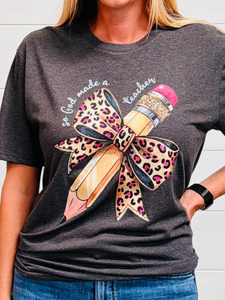 God Made a Teacher Pencil Graphic Tee-Harps & Oli-Shop Anchored Bliss Women's Boutique Clothing Store
