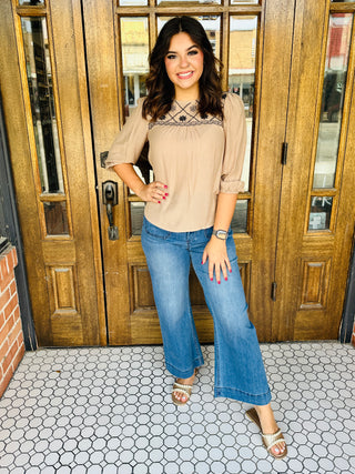 Keep Me Close Floral Embroidered Top • Taupe-Blu Pepper-Shop Anchored Bliss Women's Boutique Clothing Store