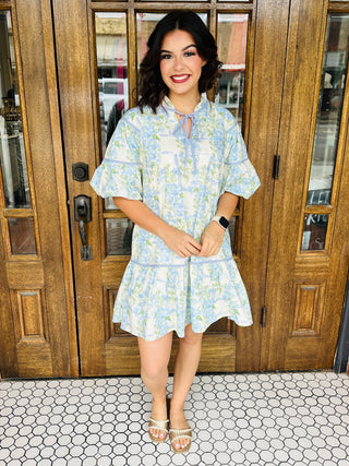 Full of Dreams Floral Puff Sleeve Mini Dress • Blue-Umgee-Shop Anchored Bliss Women's Boutique Clothing Store