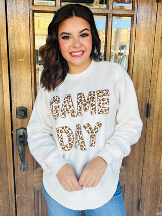 Game Day Leopard Block Sweatshirt • Cream-Brittany Carl-Shop Anchored Bliss Women's Boutique Clothing Store