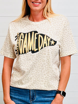 Game Day Puff Pennant Graphic Tee • Black & Gold-Texas True Threads-Shop Anchored Bliss Women's Boutique Clothing Store