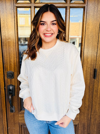 Get Me Some of That Faux Cable Knit Sweatshirt • Cream-Umgee-Shop Anchored Bliss Women's Boutique Clothing Store