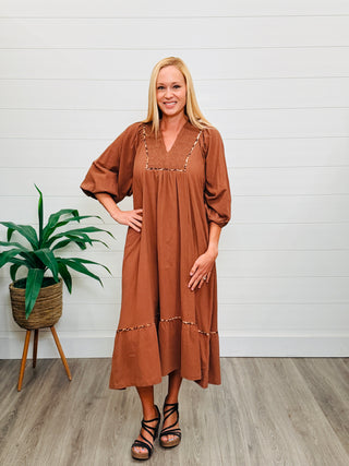 Get Your Attention Leopard Trim Midi Dress • Brown-Umgee-Shop Anchored Bliss Women's Boutique Clothing Store
