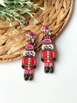 Glam Nutcracker Beaded Earrings • Pink-Camel Threads-Shop Anchored Bliss Women's Boutique Clothing Store