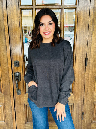 Go Easy on Me Acid Washed Hi Low Pullover • Black-Zenana-Shop Anchored Bliss Women's Boutique Clothing Store