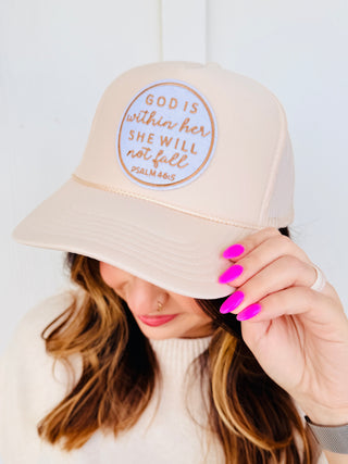 God is Within Her Embroidered Patch Trucker Hat-Hart & Hollow-Shop Anchored Bliss Women's Boutique Clothing Store
