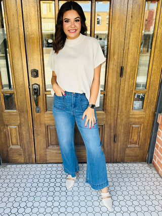 Going My Way Mock Neck Sweater Top • Cream-Zenana-Shop Anchored Bliss Women's Boutique Clothing Store