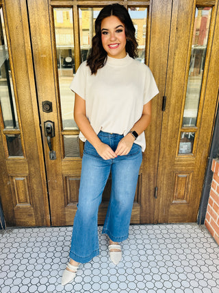 Going My Way Mock Neck Sweater Top • Cream-Zenana-Shop Anchored Bliss Women's Boutique Clothing Store