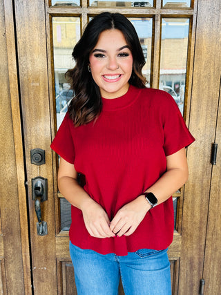 Going My Way Mock Neck Sweater • Maroon-Zenana-Shop Anchored Bliss Women's Boutique Clothing Store