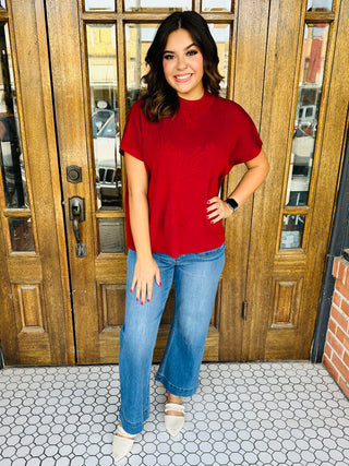 Going My Way Mock Neck Sweater • Maroon-Zenana-Shop Anchored Bliss Women's Boutique Clothing Store