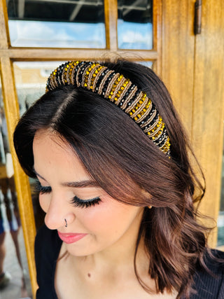 Here for the Show Rhinestone Headband • Gold & Black-Song Lily-Shop Anchored Bliss Women's Boutique Clothing Store