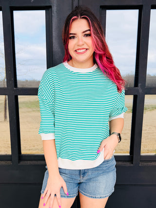 Good to See You Smile Striped Banded Top • Green-Zenana-Shop Anchored Bliss Women's Boutique Clothing Store