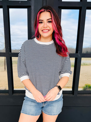 Good to See You Smile Striped Banded Top • Navy-Zenana-Shop Anchored Bliss Women's Boutique Clothing Store