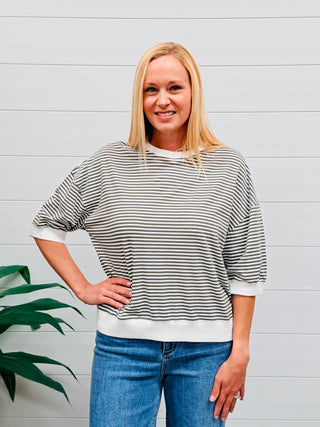 Good to See You Smile Striped Banded Top • Olive Green-Zenana-Shop Anchored Bliss Women's Boutique Clothing Store