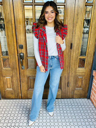 Got a Feeling Plaid Ruffle Sleeve Vest • Red-Top it Off-Shop Anchored Bliss Women's Boutique Clothing Store