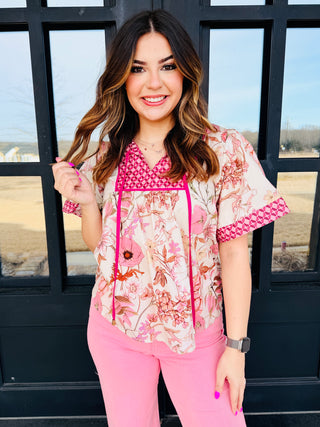 Have You Ever Floral Bell Sleeve Top • Blush-She+Sky-Shop Anchored Bliss Women's Boutique Clothing Store