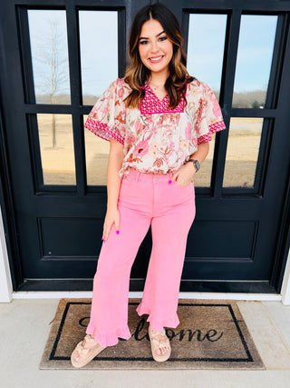 Have You Ever Floral Bell Sleeve Top • Blush-She+Sky-Shop Anchored Bliss Women's Boutique Clothing Store