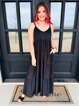 Hooked On You V-Neck Maxi Dress • Black-Zenana-Shop Anchored Bliss Women's Boutique Clothing Store