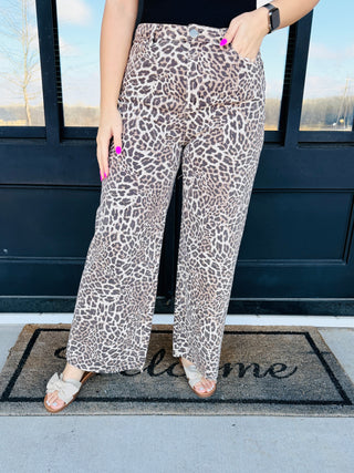 Hopelessly Devoted Brown Leopard Print Twill Pants-Easel-Shop Anchored Bliss Women's Boutique Clothing Store