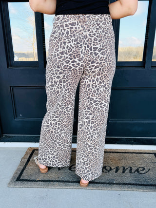 Hopelessly Devoted Brown Leopard Print Twill Pants-Easel-Shop Anchored Bliss Women's Boutique Clothing Store