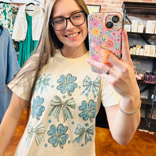 Shamrock & Coquette Bow Collage Graphic Tee-Harps & Oli-Shop Anchored Bliss Women's Boutique Clothing Store