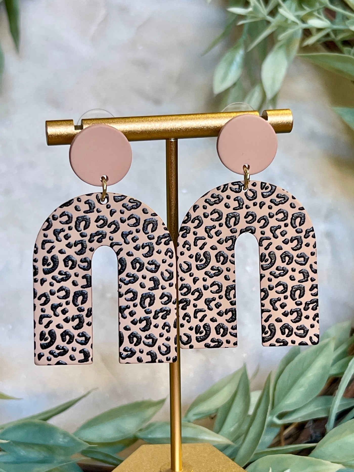 Tiffany Leopard Arch Earrings • Blush-Suzie Q-Shop Anchored Bliss Women's Boutique Clothing Store