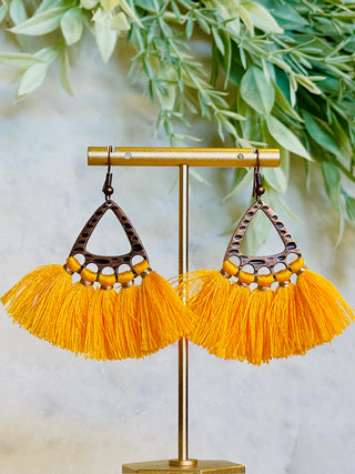 Carissa Fringe Earrings • Mustard-Suzie Q-Shop Anchored Bliss Women's Boutique Clothing Store