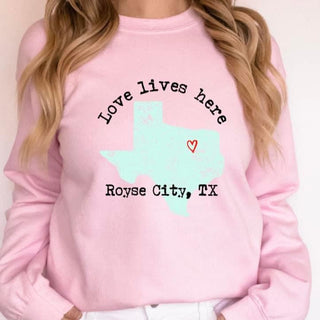 Royse City Love Lives Here Graphic Sweatshirt & Tee-Harps & Oli-Shop Anchored Bliss Women's Boutique Clothing Store