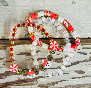 Ho Ho Ho Beaded Bracelet • Red and White-Stacey Kluttz-Shop Anchored Bliss Women's Boutique Clothing Store