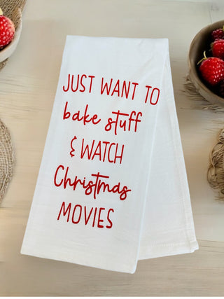 Just Want to Watch Christmas Movies Tea Towel-Brittany Carl-Shop Anchored Bliss Women's Boutique Clothing Store